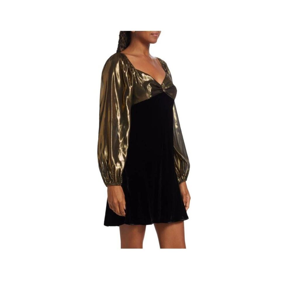 Rixo Paris Metallic and Velvet Cocktail Dress Women's Size S Black Gold Lame